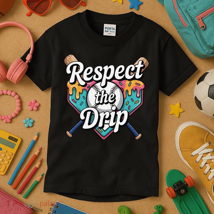 Baseball Drip Ice Cream Dripping Respect The Drip Kids T-Shirt