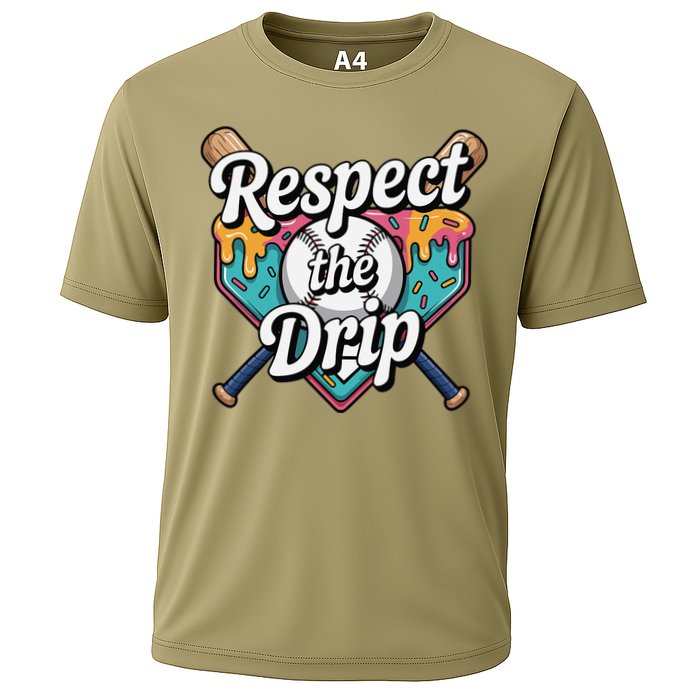 Baseball Drip Ice Cream Dripping Respect The Drip Cooling Performance Crew T-Shirt