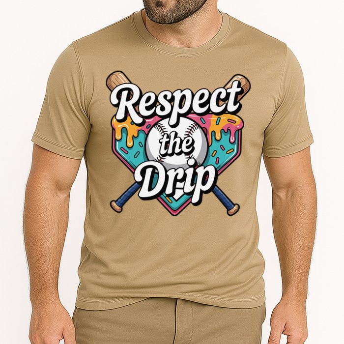 Baseball Drip Ice Cream Dripping Respect The Drip Cooling Performance Crew T-Shirt