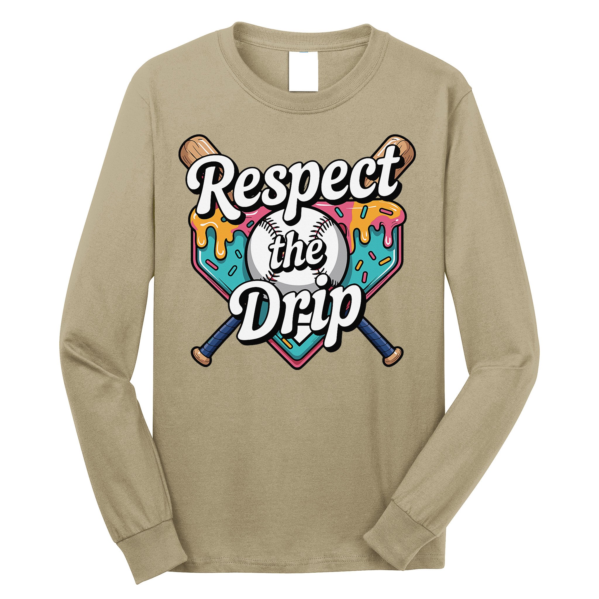 Baseball Drip Ice Cream Dripping Respect The Drip Long Sleeve Shirt
