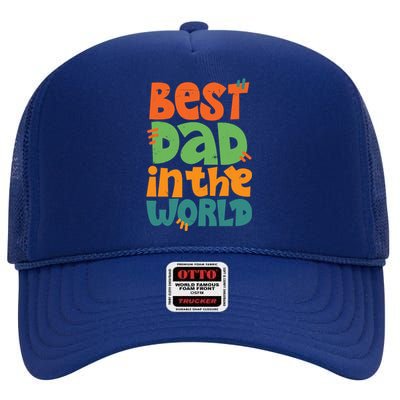 Best Dad In The World Cute Fathers Day High Crown Mesh Back Trucker Hat