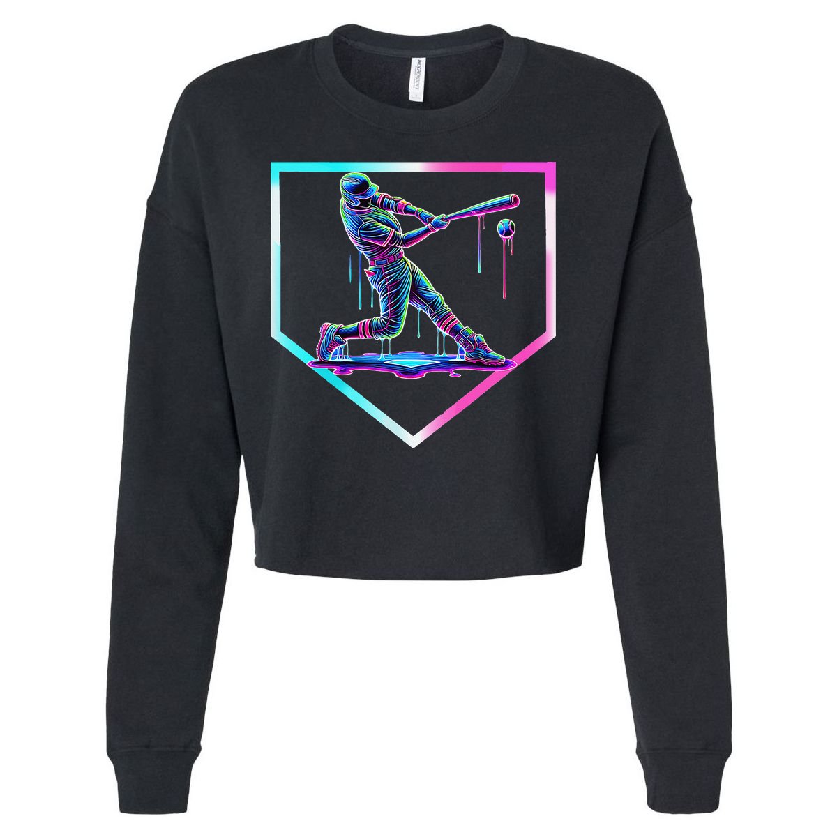 Baseball Drip Ice Cream Baseball Home Plate Baseball Cropped Pullover Crew