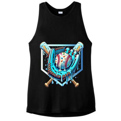 Baseball Drip Ice Cream Sprinkles Baseball Glove Ladies PosiCharge Tri-Blend Wicking Tank