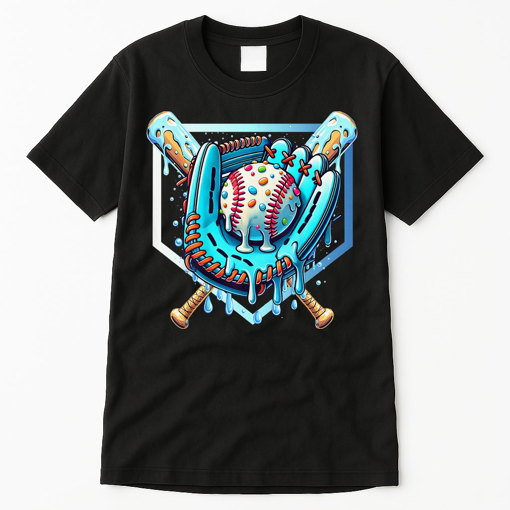 Baseball Drip Ice Cream Sprinkles Baseball Glove Tall T-Shirt