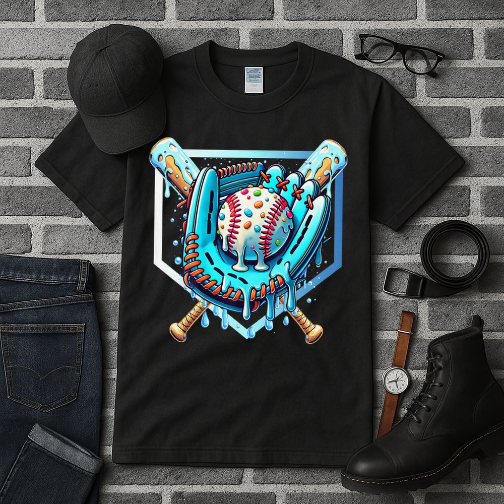 Baseball Drip Ice Cream Sprinkles Baseball Glove Tall T-Shirt