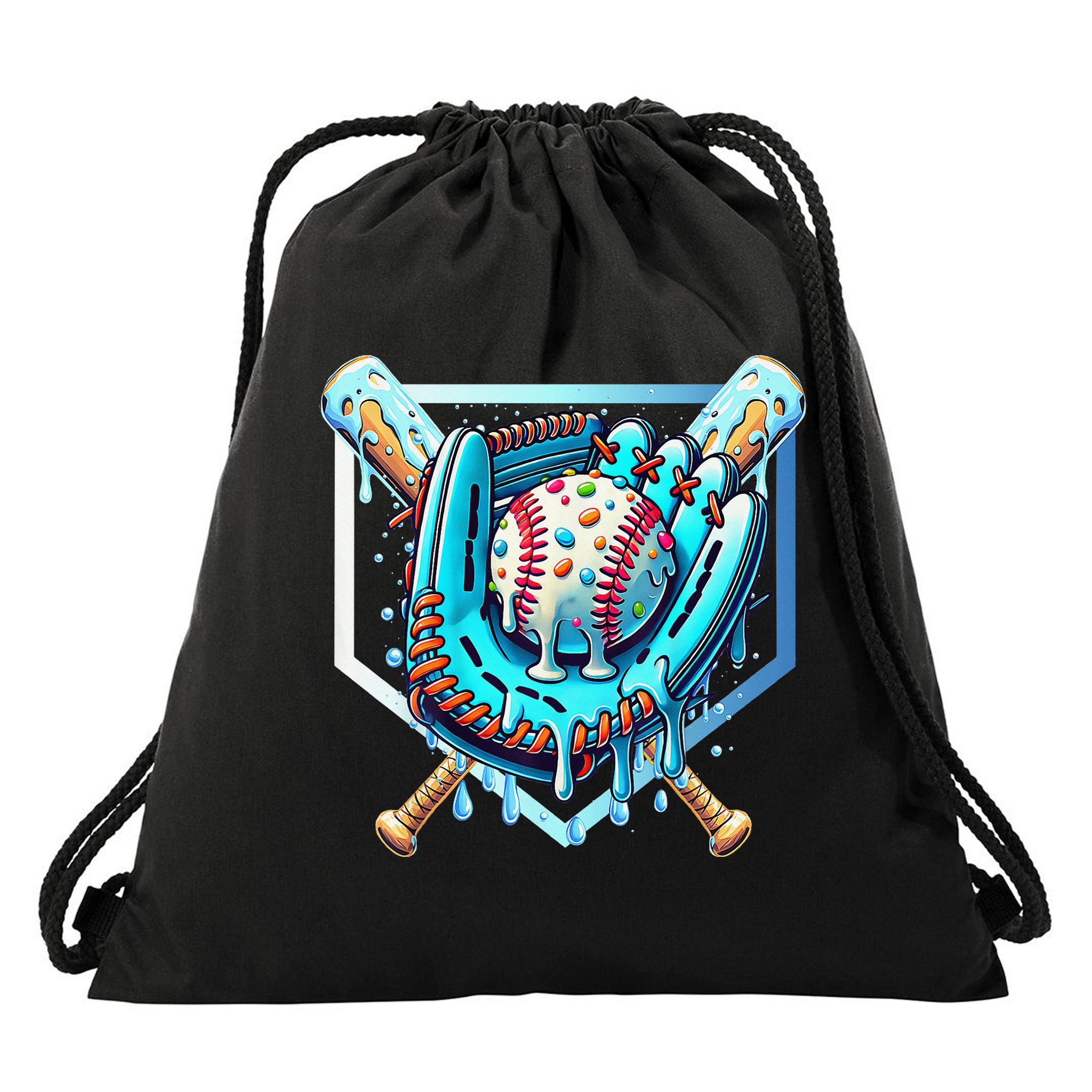 Baseball Drip Ice Cream Sprinkles Baseball Glove Drawstring Bag
