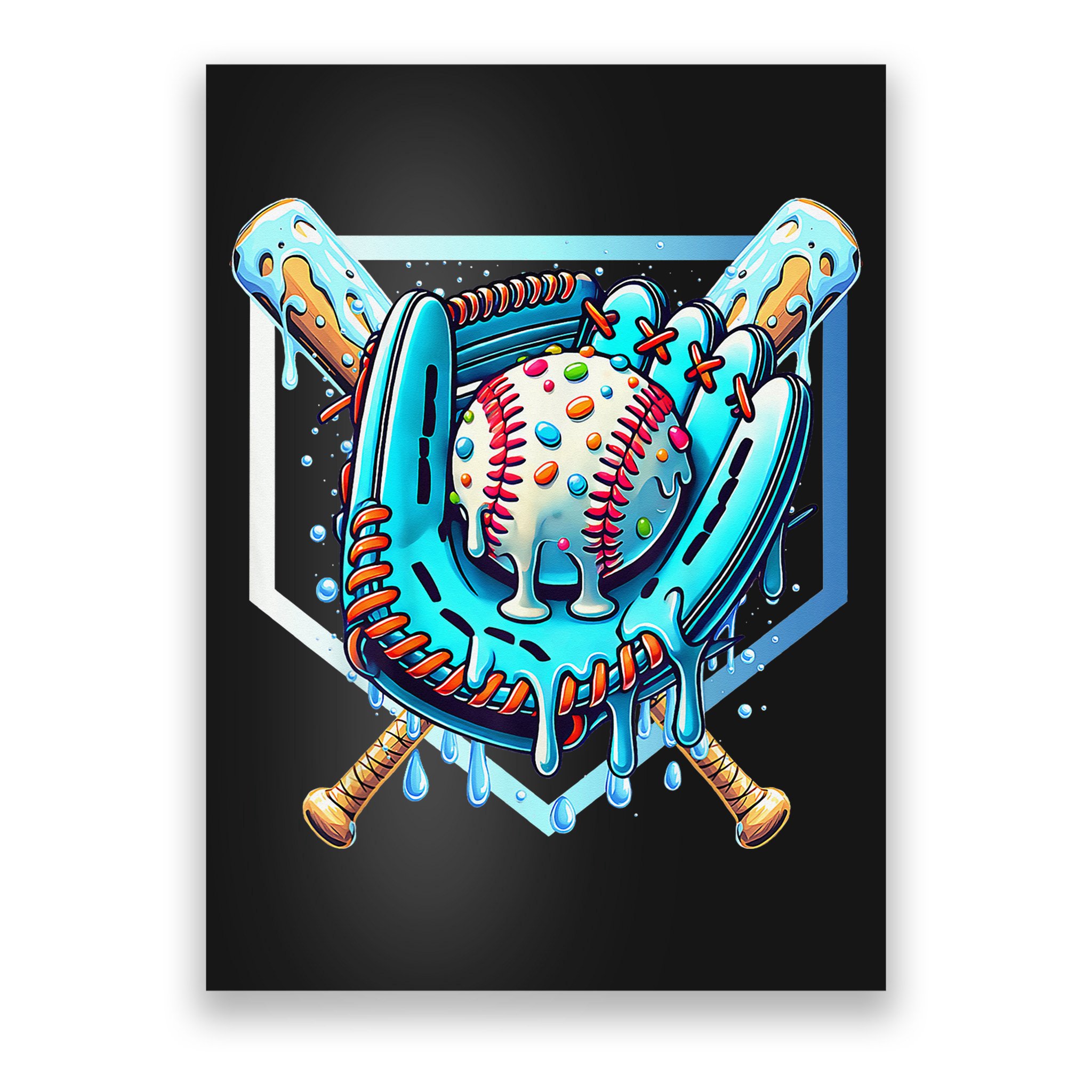 Baseball Drip Ice Cream Sprinkles Baseball Glove Poster