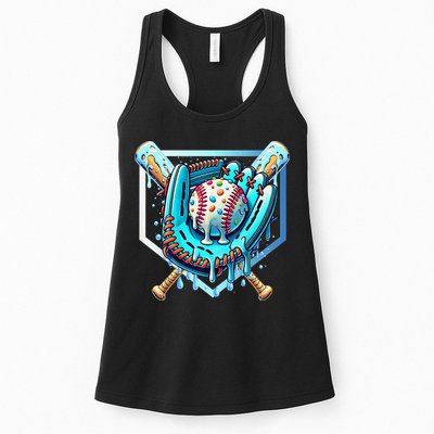 Baseball Drip Ice Cream Sprinkles Baseball Glove Womens Tank Top
