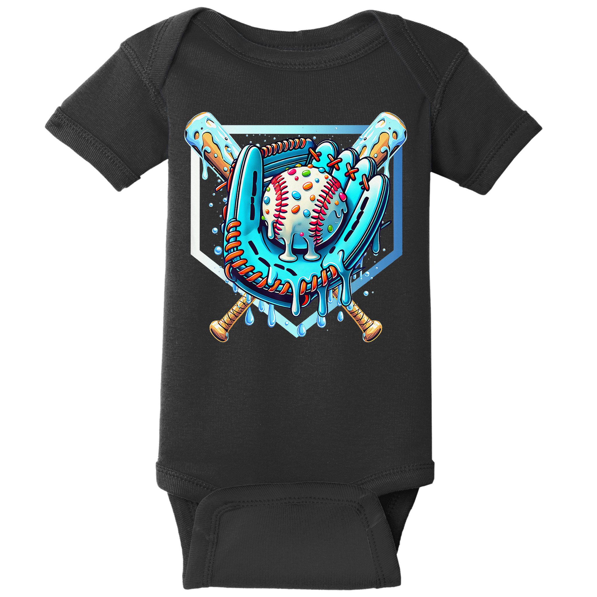 Baseball Drip Ice Cream Sprinkles Baseball Glove Baby Bodysuit
