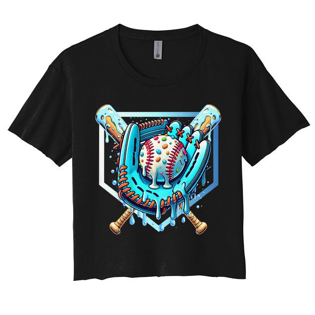 Baseball Drip Ice Cream Sprinkles Baseball Glove Crop Top