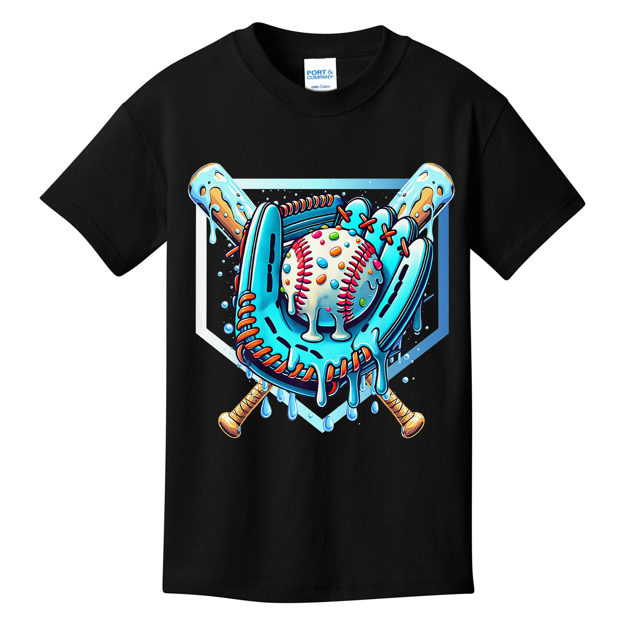 Baseball Drip Ice Cream Sprinkles Baseball Glove Kids T-Shirt