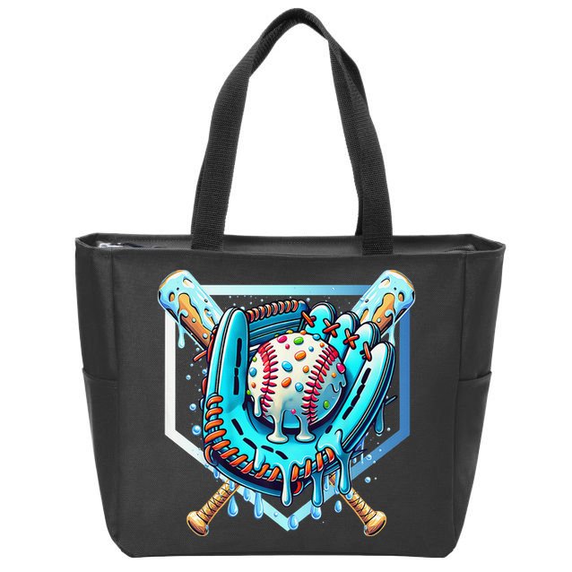 Baseball Drip Ice Cream Sprinkles Baseball Glove Zip Tote Bag
