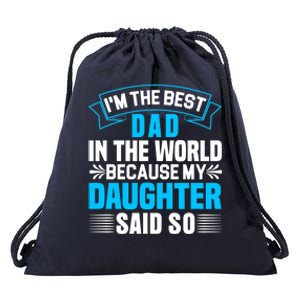 Best Dad In The World On Fathers Day Funny Gift Drawstring Bag