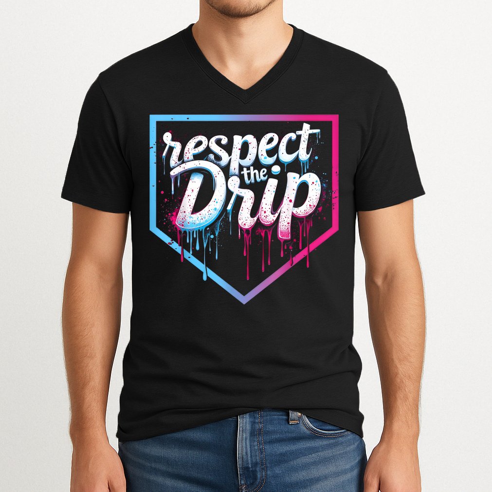 Baseball Drip Ice Cream Drip Baseball V-Neck T-Shirt