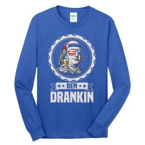 Ben Drankin July 4th American Flag Patriotic Beer Er Cool Gift Tall Long Sleeve T-Shirt