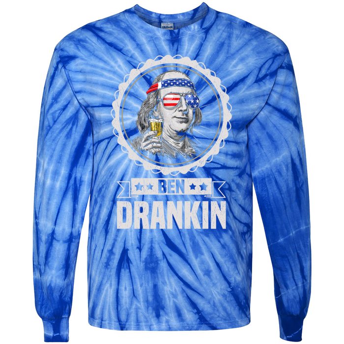 Ben Drankin July 4th American Flag Patriotic Beer Er Cool Gift Tie-Dye Long Sleeve Shirt