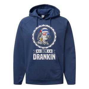 Ben Drankin July 4th American Flag Patriotic Beer Er Cool Gift Performance Fleece Hoodie