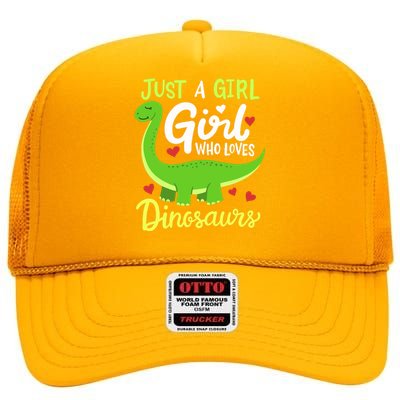 Brachiosaurus Dinosaur Just a Girl Who Loves Dinosaurs High Crown Mesh Back Trucker Hat