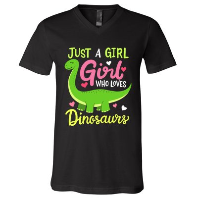  Brachiosaurus Dinosaur Just a Girl Who Loves Dinosaurs V-Neck T-Shirt