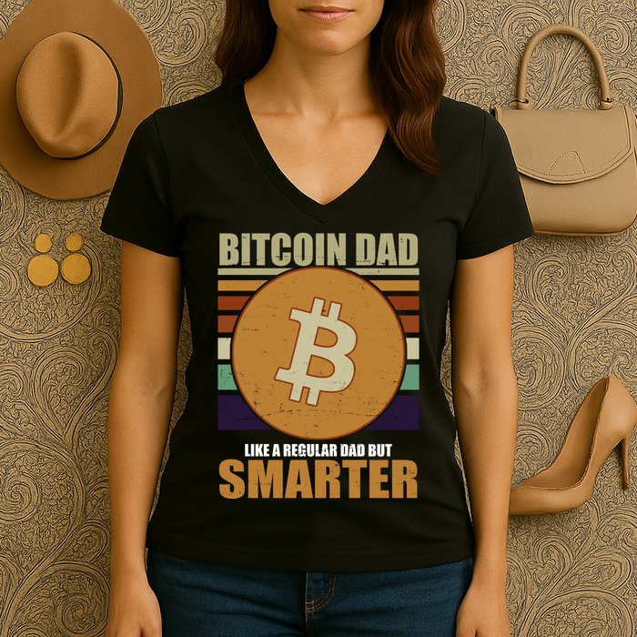 Bitcoin Dad Just Like A Regular Dad But Smarter Women's V-Neck T-Shirt