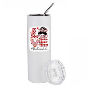 Bus Driver Love Messy Bun Valentine's Day Appreciation Gift Stainless Steel Tumbler