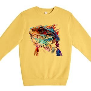 Bearded Dragon Lover Fun Colorful Cool Painting Art Cute Pet Premium Crewneck Sweatshirt