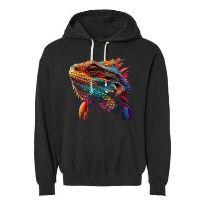 Bearded Dragon Lover Fun Colorful Cool Painting Art Cute Pet Garment-Dyed Fleece Hoodie