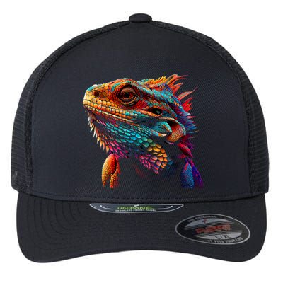 Bearded Dragon Lover Fun Colorful Cool Painting Art Cute Pet Flexfit Unipanel Trucker Cap