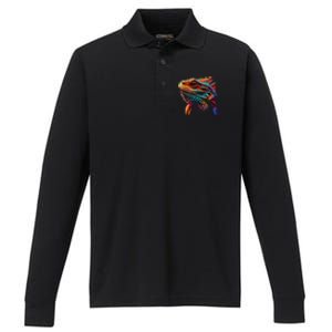 Bearded Dragon Lover Fun Colorful Cool Painting Art Cute Pet Performance Long Sleeve Polo