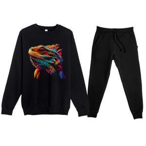 Bearded Dragon Lover Fun Colorful Cool Painting Art Cute Pet Premium Crewneck Sweatsuit Set