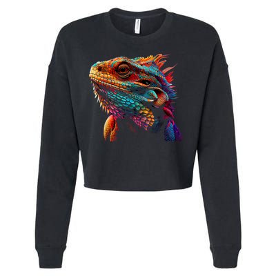 Bearded Dragon Lover Fun Colorful Cool Painting Art Cute Pet Cropped Pullover Crew