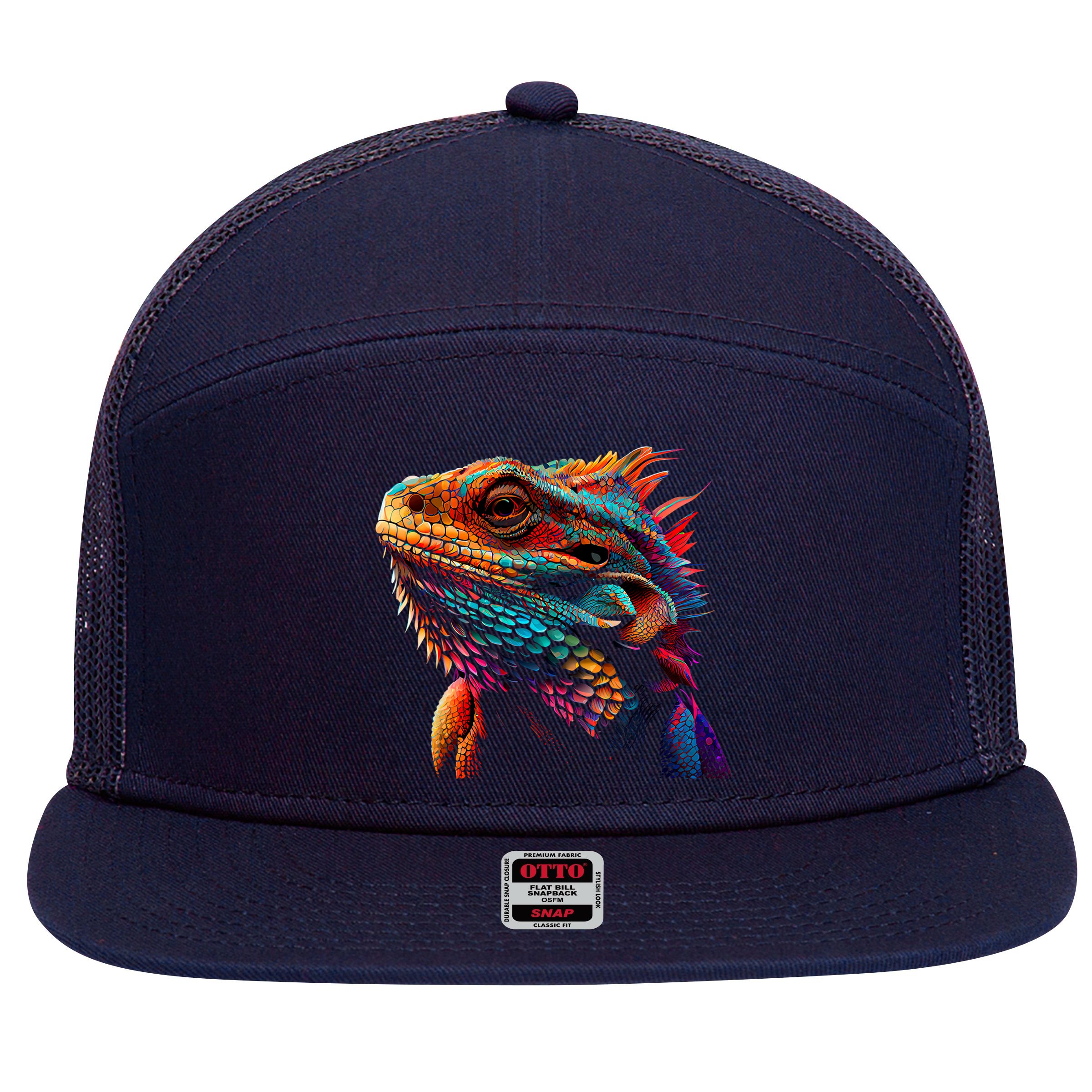 Bearded Dragon Lover Fun Colorful Cool Painting Art Cute Pet 7 Panel Mesh Trucker Snapback Hat