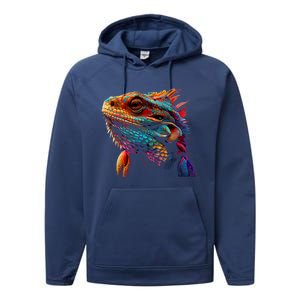 Bearded Dragon Lover Fun Colorful Cool Painting Art Cute Pet Performance Fleece Hoodie