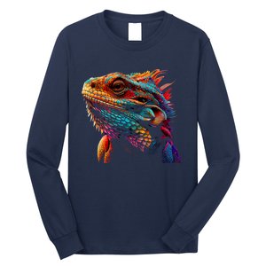 Bearded Dragon Lover Fun Colorful Cool Painting Art Cute Pet Long Sleeve Shirt