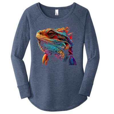 Bearded Dragon Lover Fun Colorful Cool Painting Art Cute Pet Women's Perfect Tri Tunic Long Sleeve Shirt