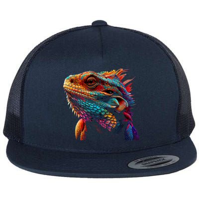Bearded Dragon Lover Fun Colorful Cool Painting Art Cute Pet Flat Bill Trucker Hat