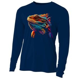 Bearded Dragon Lover Fun Colorful Cool Painting Art Cute Pet Cooling Performance Long Sleeve Crew