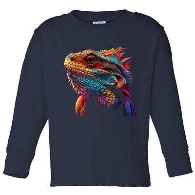 Bearded Dragon Lover Fun Colorful Cool Painting Art Cute Pet Toddler Long Sleeve Shirt
