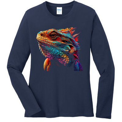 Bearded Dragon Lover Fun Colorful Cool Painting Art Cute Pet Ladies Long Sleeve Shirt