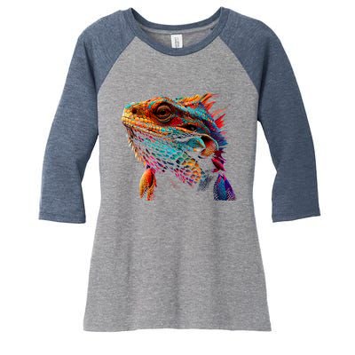 Bearded Dragon Lover Fun Colorful Cool Painting Art Cute Pet Women's Tri-Blend 3/4-Sleeve Raglan Shirt