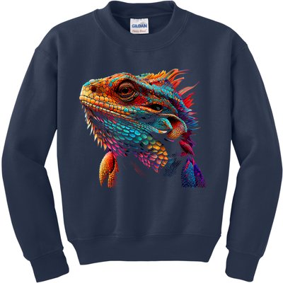 Bearded Dragon Lover Fun Colorful Cool Painting Art Cute Pet Kids Sweatshirt