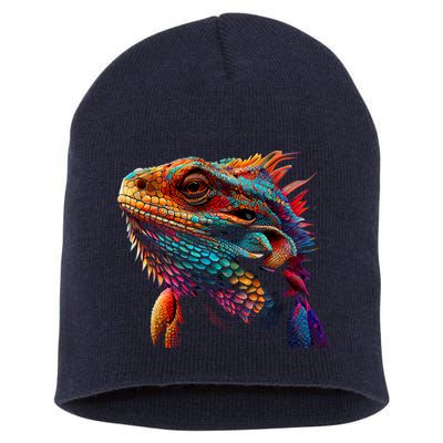 Bearded Dragon Lover Fun Colorful Cool Painting Art Cute Pet Short Acrylic Beanie