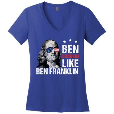 Ben Drankin Like Ben Franklin Merica 4th Of July Design Gift Women's V-Neck T-Shirt