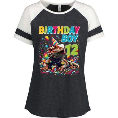 Bearded Dragon Lizard12th Birthday 12 Year Old Enza Ladies Jersey Colorblock Tee