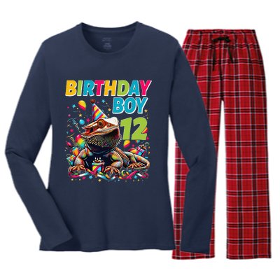 Bearded Dragon Lizard12th Birthday 12 Year Old Women's Long Sleeve Flannel Pajama Set 