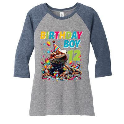 Bearded Dragon Lizard12th Birthday 12 Year Old Women's Tri-Blend 3/4-Sleeve Raglan Shirt