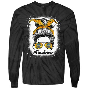 Bus Driver Life Messy Bun Hair Cute School Bus Driver Tie-Dye Long Sleeve Shirt