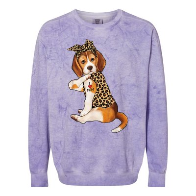 Beagle Dog Lover Tee I Love Mom Tattoo Leopard Mothers Day Colorblast Crewneck Sweatshirt