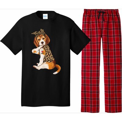 Beagle Dog Lover Tee I Love Mom Tattoo Leopard Mothers Day Pajama Set