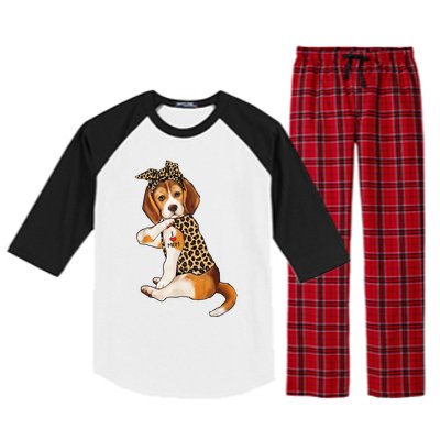 Beagle Dog Lover Tee I Love Mom Tattoo Leopard Mothers Day Raglan Sleeve Pajama Set